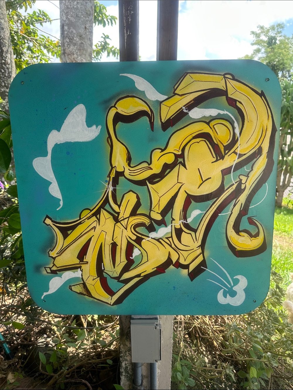 Large Original Graffiti Wildstyle Painting Art on Parking sign OG tag MR.